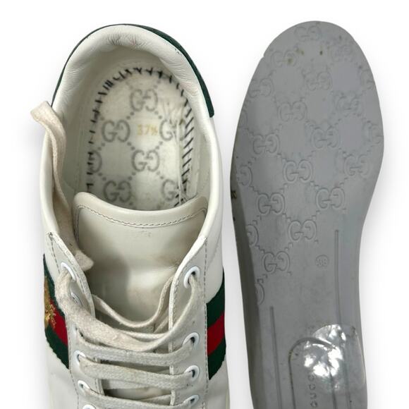 Gucci Ace Web Low Top Sneaker Embroidered Bee Motif White Leather 37.5 Women’s - Picture 12 of 14